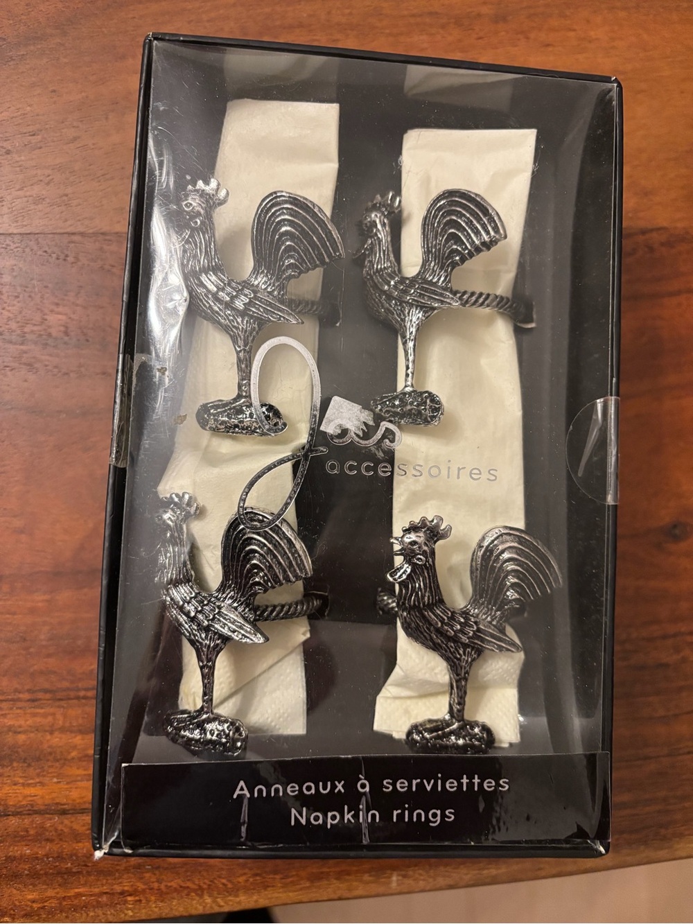 Rooster Napkin Rings Set - Silver Finish set of 4